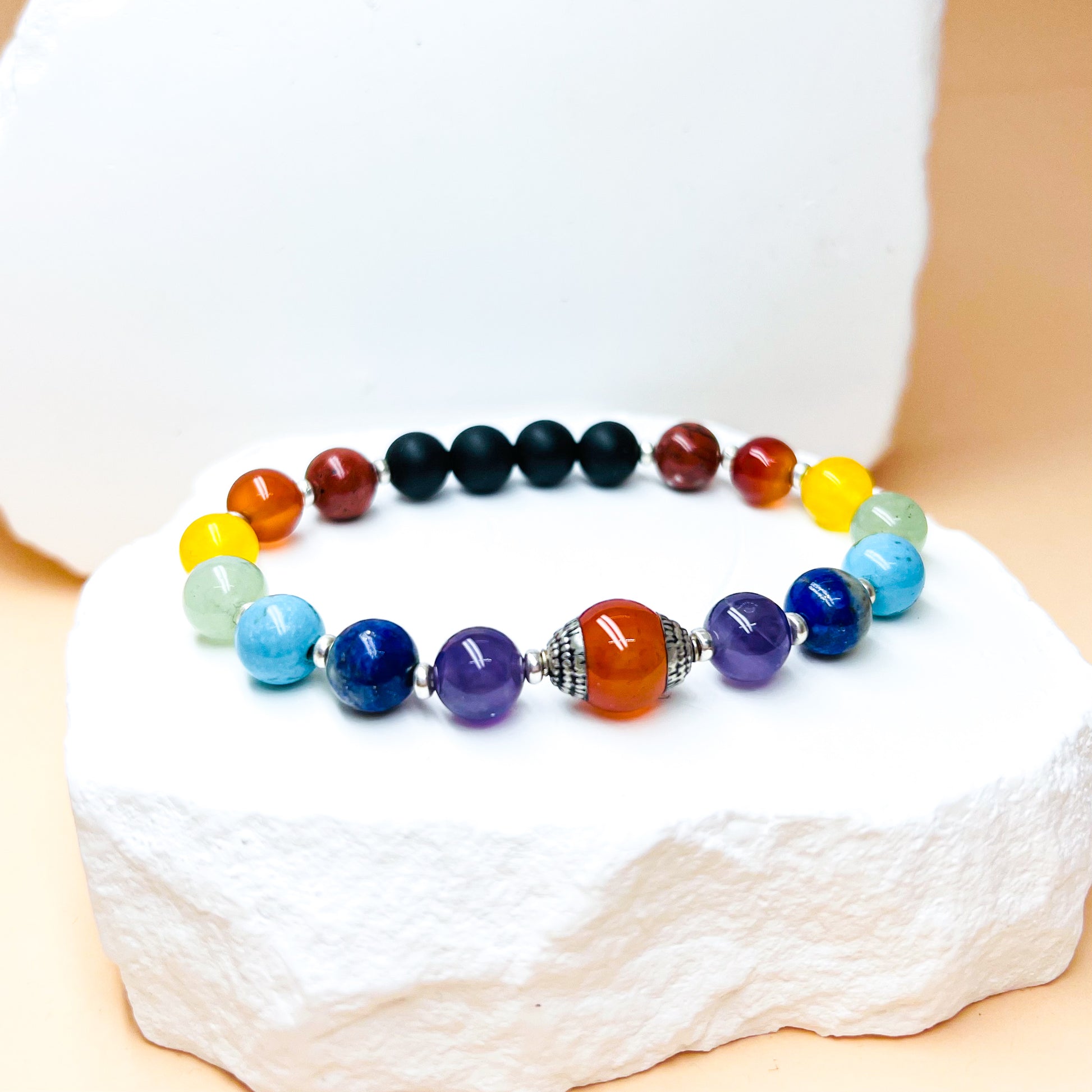 7 Chakra and onyx silver bracelet