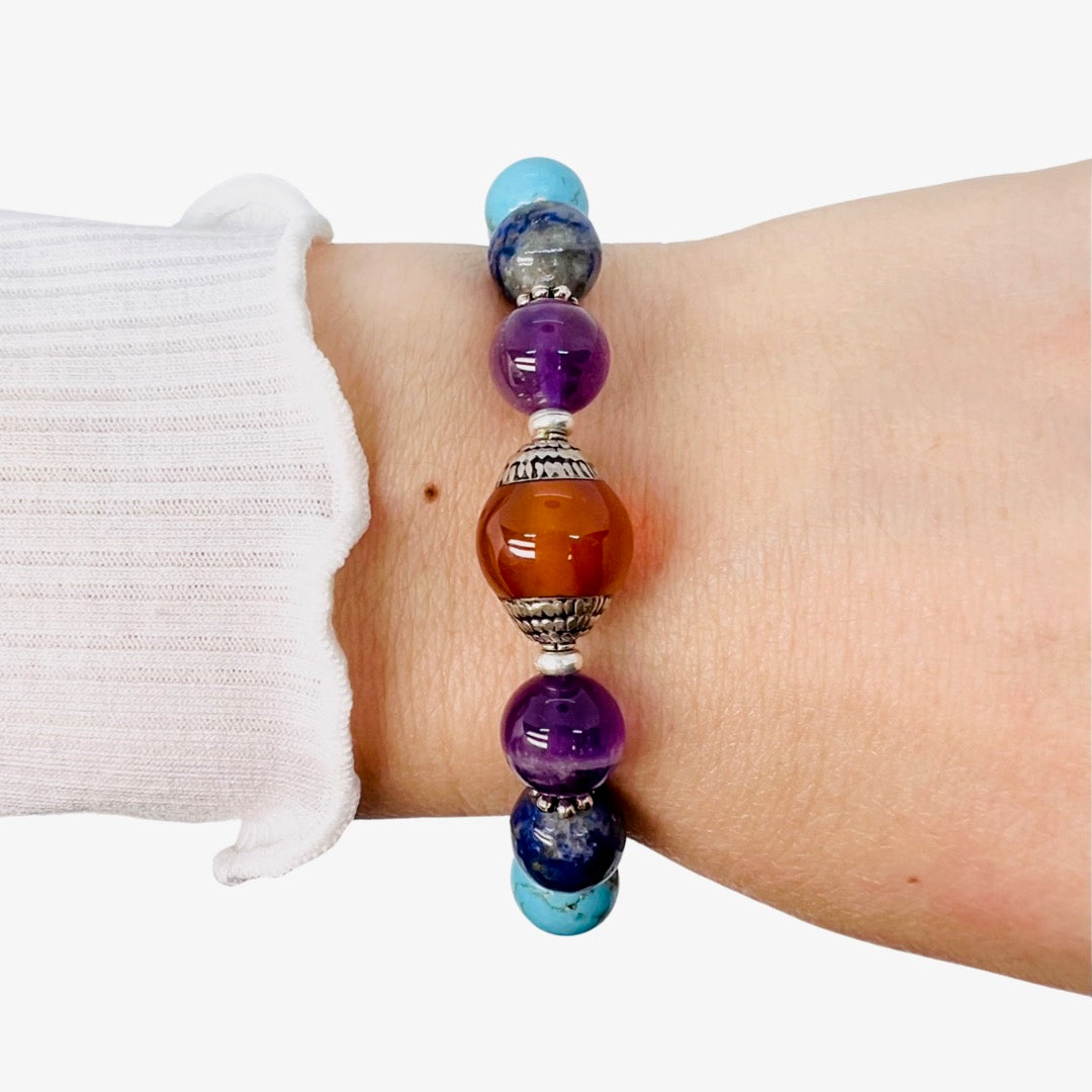 genuine chakra gemstone silver bracelet