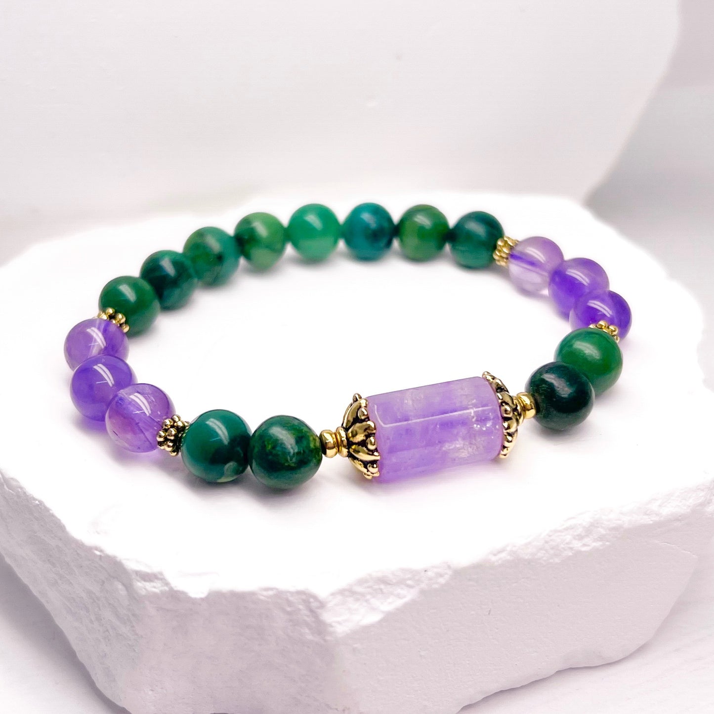 Good Luck and Protection | Amethyst and Jade Lotus Bracelet