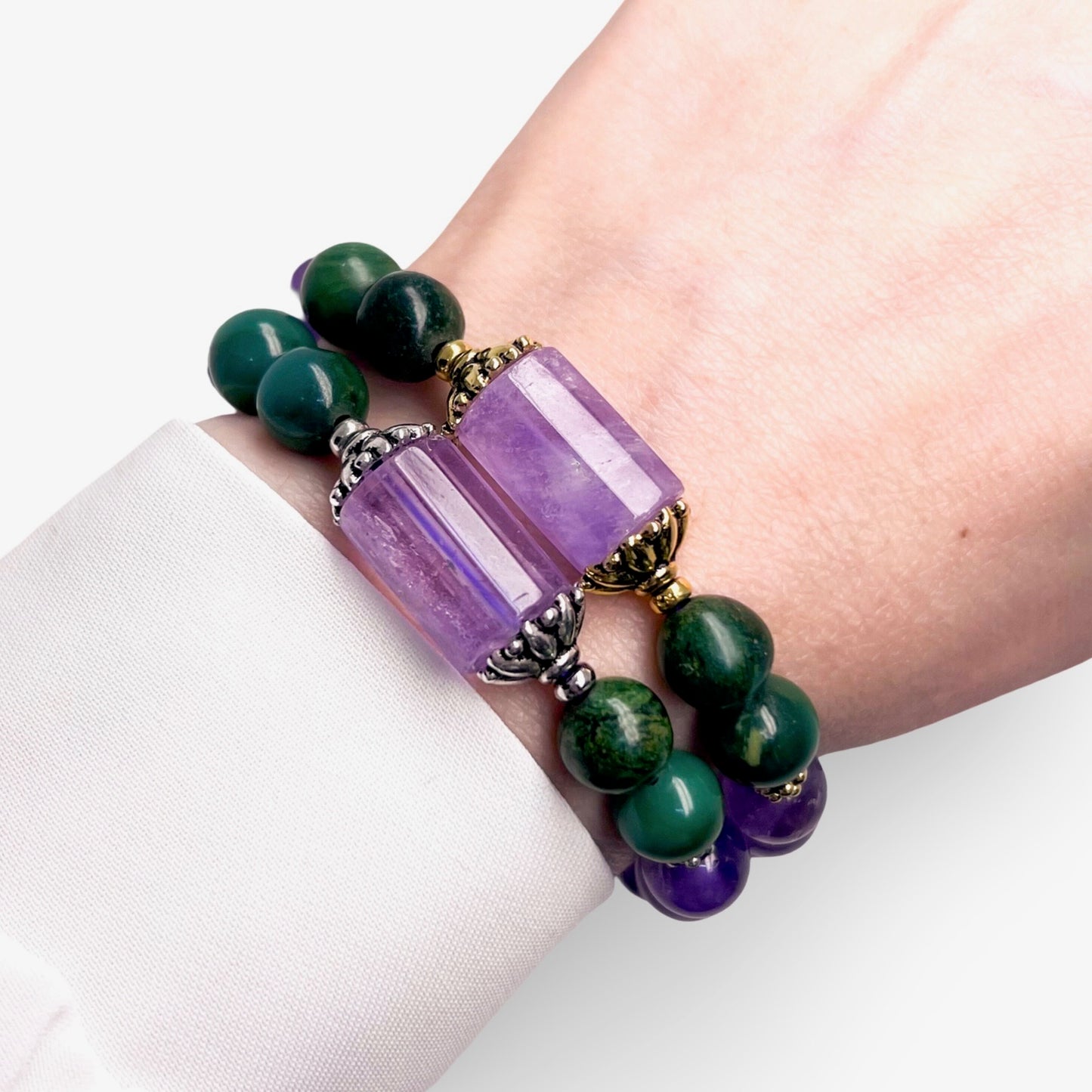 Good Luck and Protection | Amethyst and Jade Lotus Bracelet