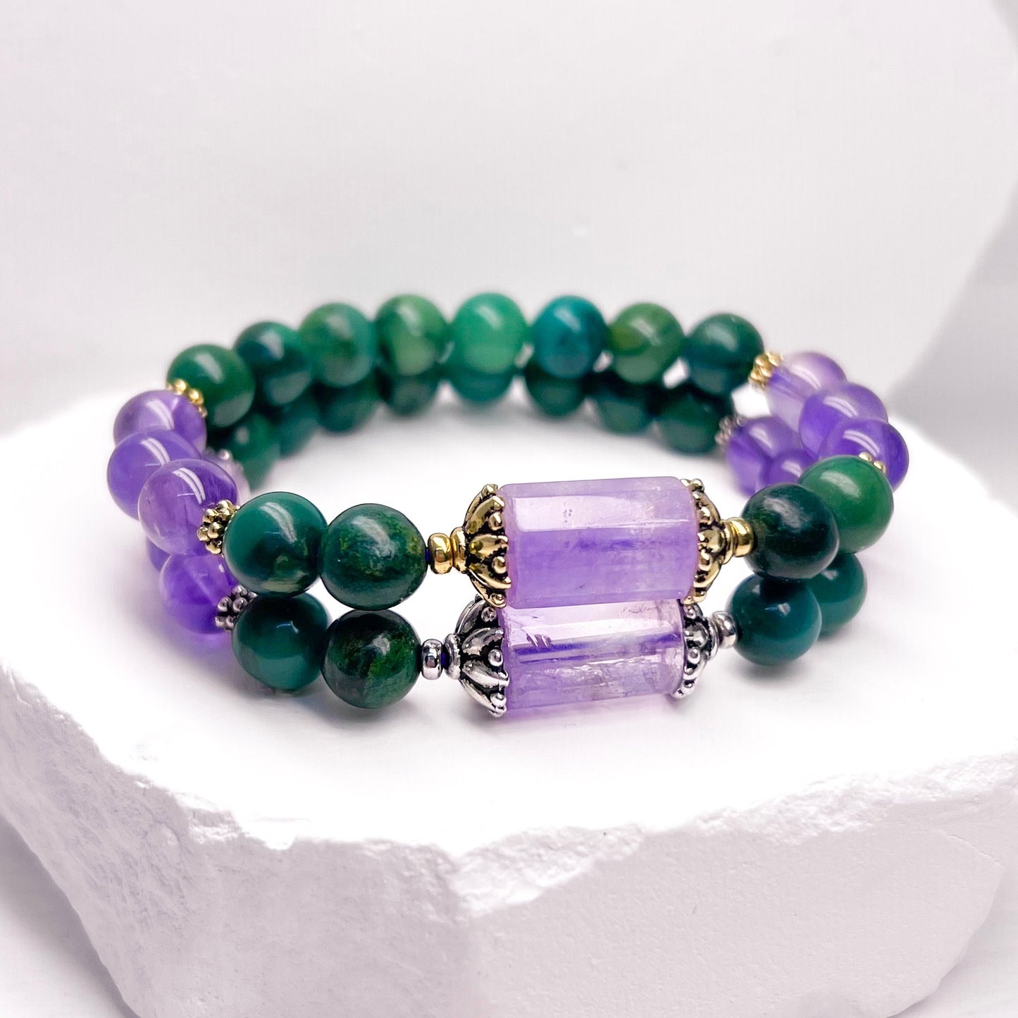 Good Luck and Protection | Amethyst and Jade Lotus Bracelet