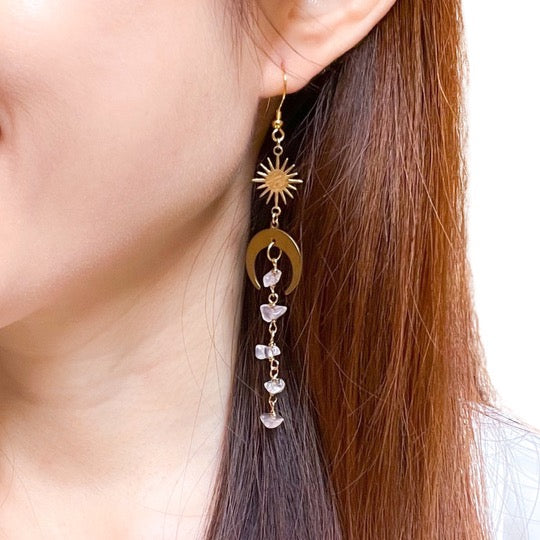 Love and Harmony | Moon and Star Rose Quartz Gold or Silver Earrings