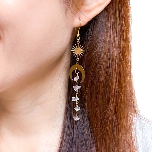 Love and Harmony | Moon and Star Rose Quartz Gold or Silver Earrings