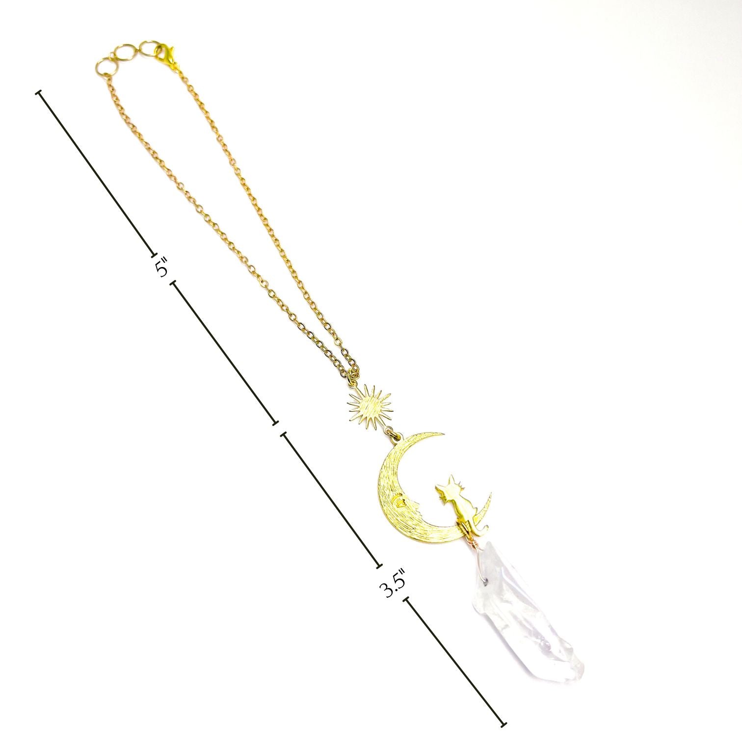 Gold moon and cat aura crystal car charm