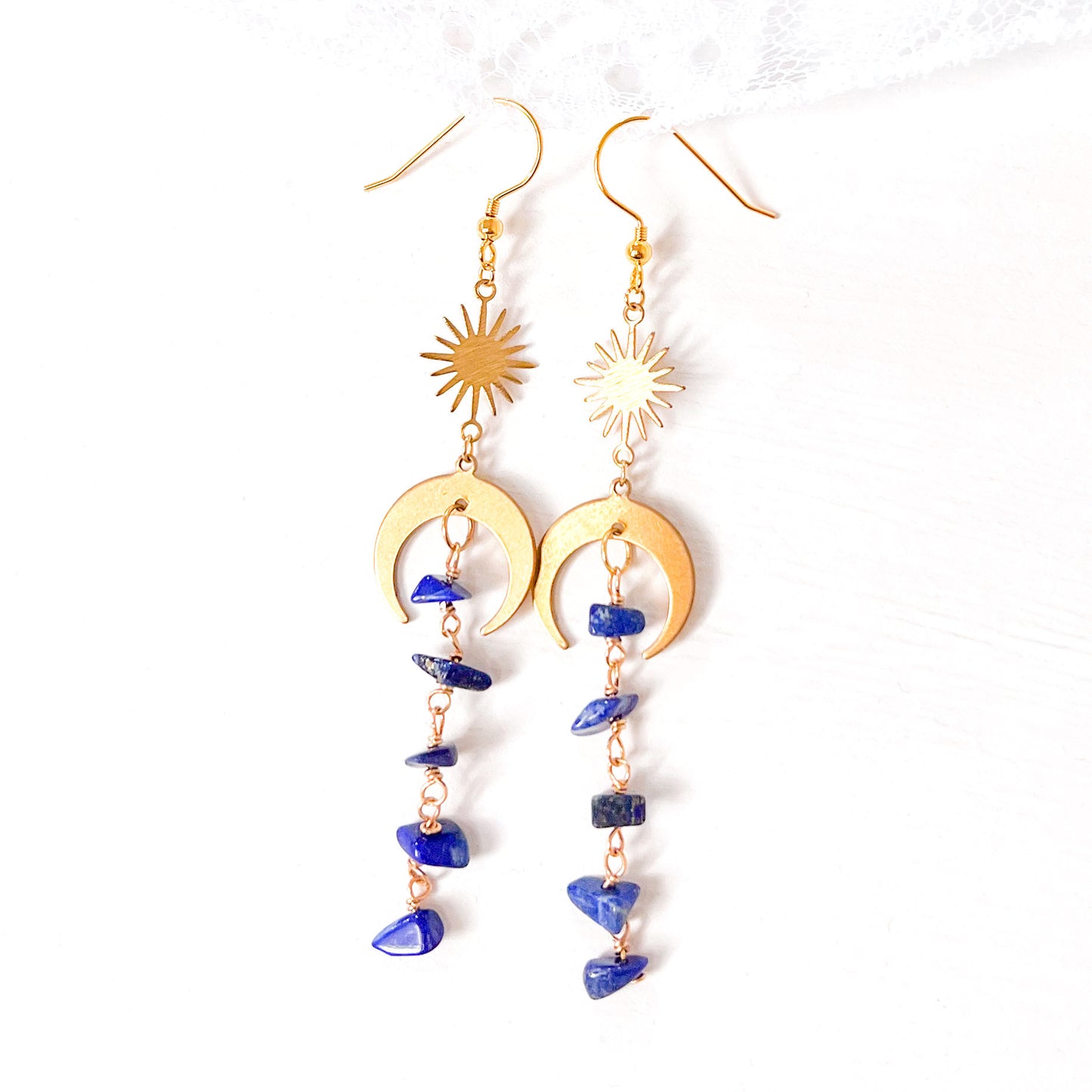 Moon and star lapis lazuli gold earrings