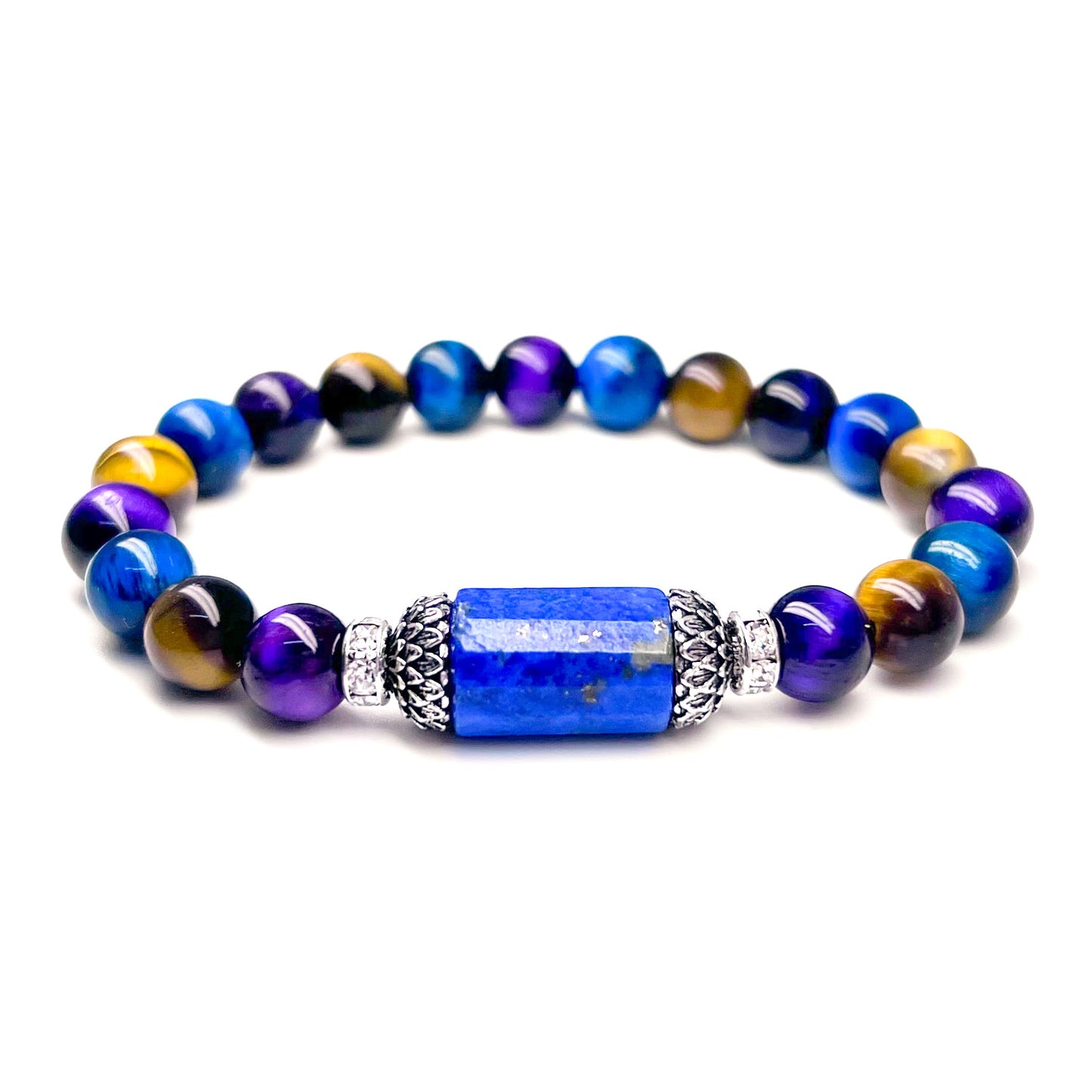 Tiger eye and lapis lazuli lotus bracelet