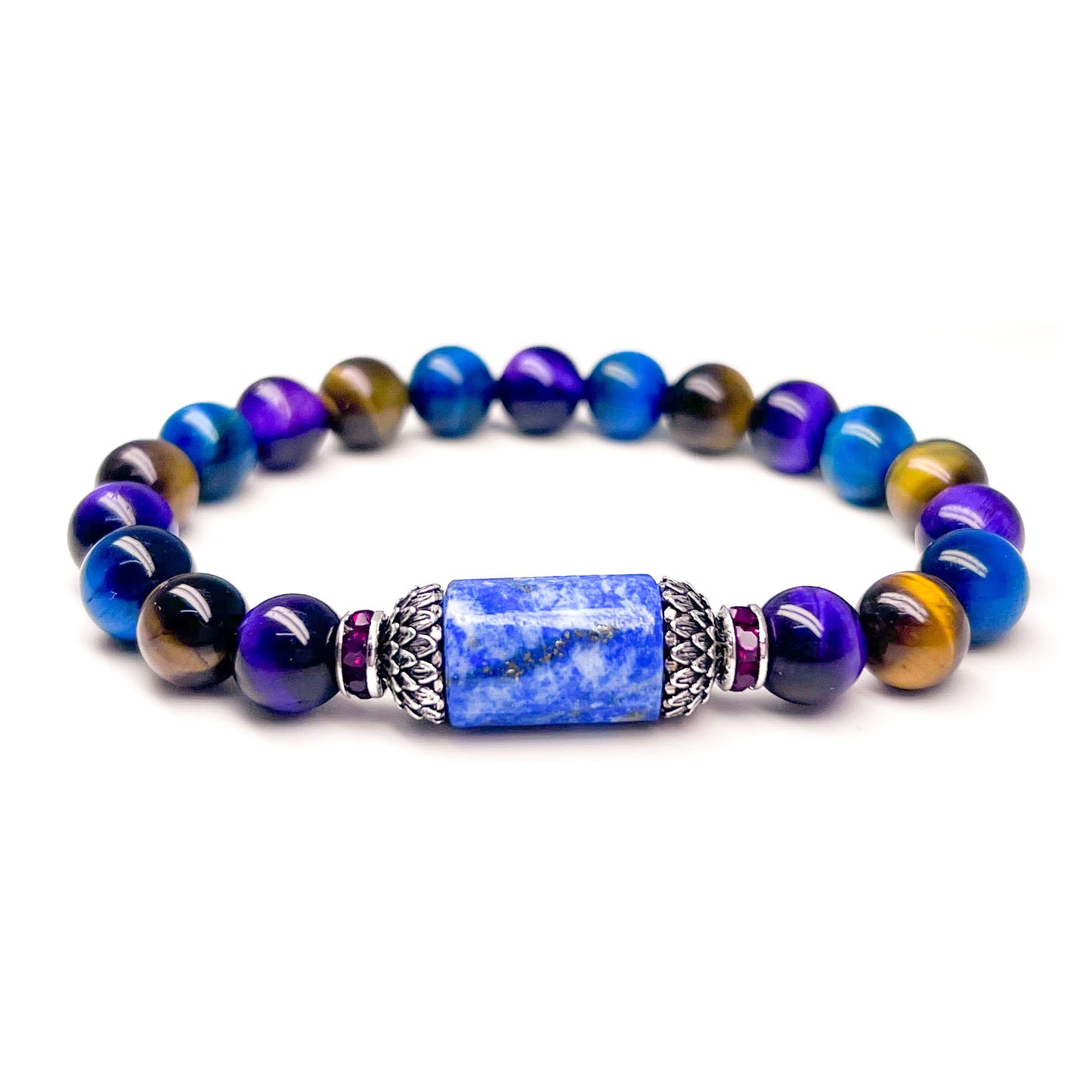 Tiger eye and lapis lazuli lotus bracelet