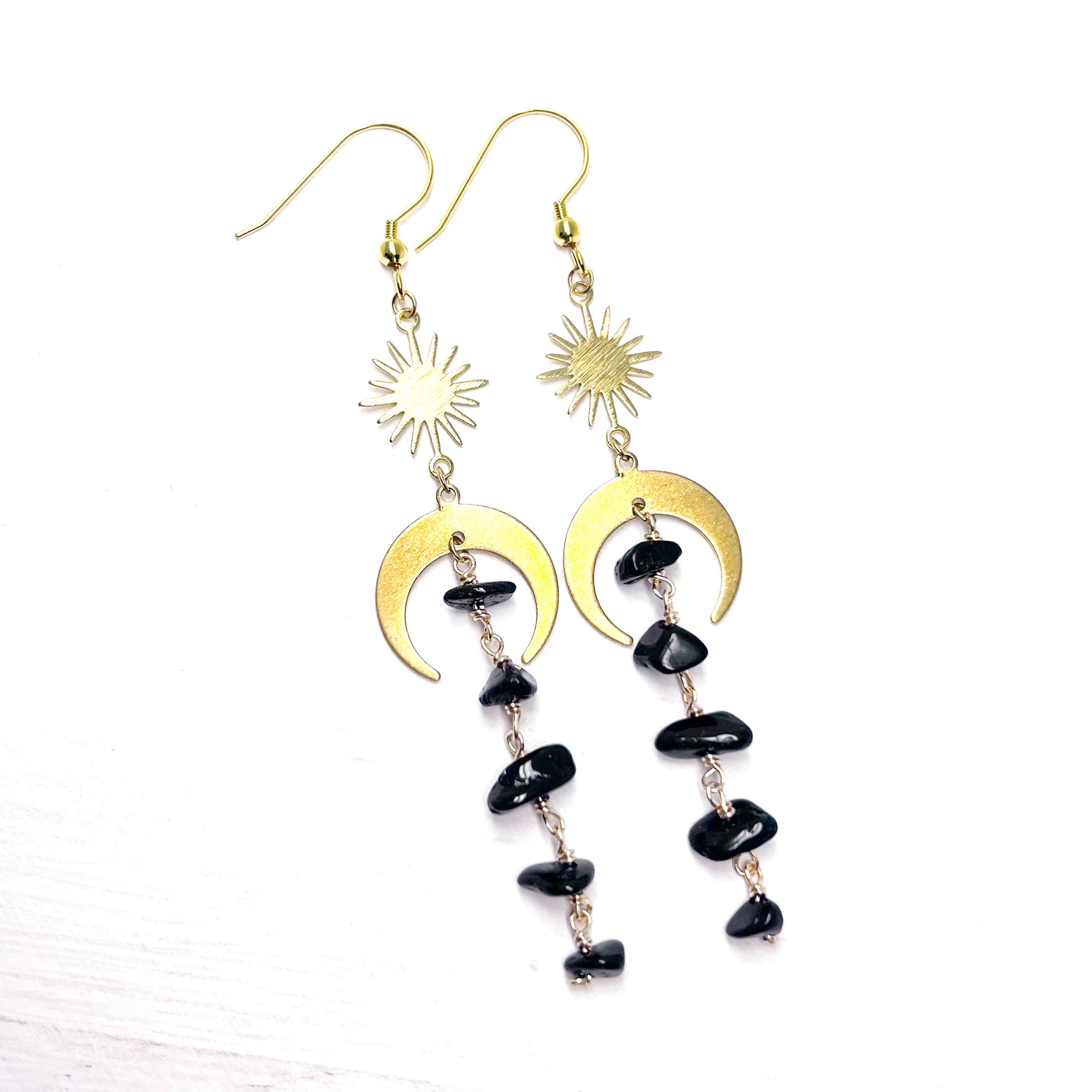 Moon and star black tourmaline earrings
