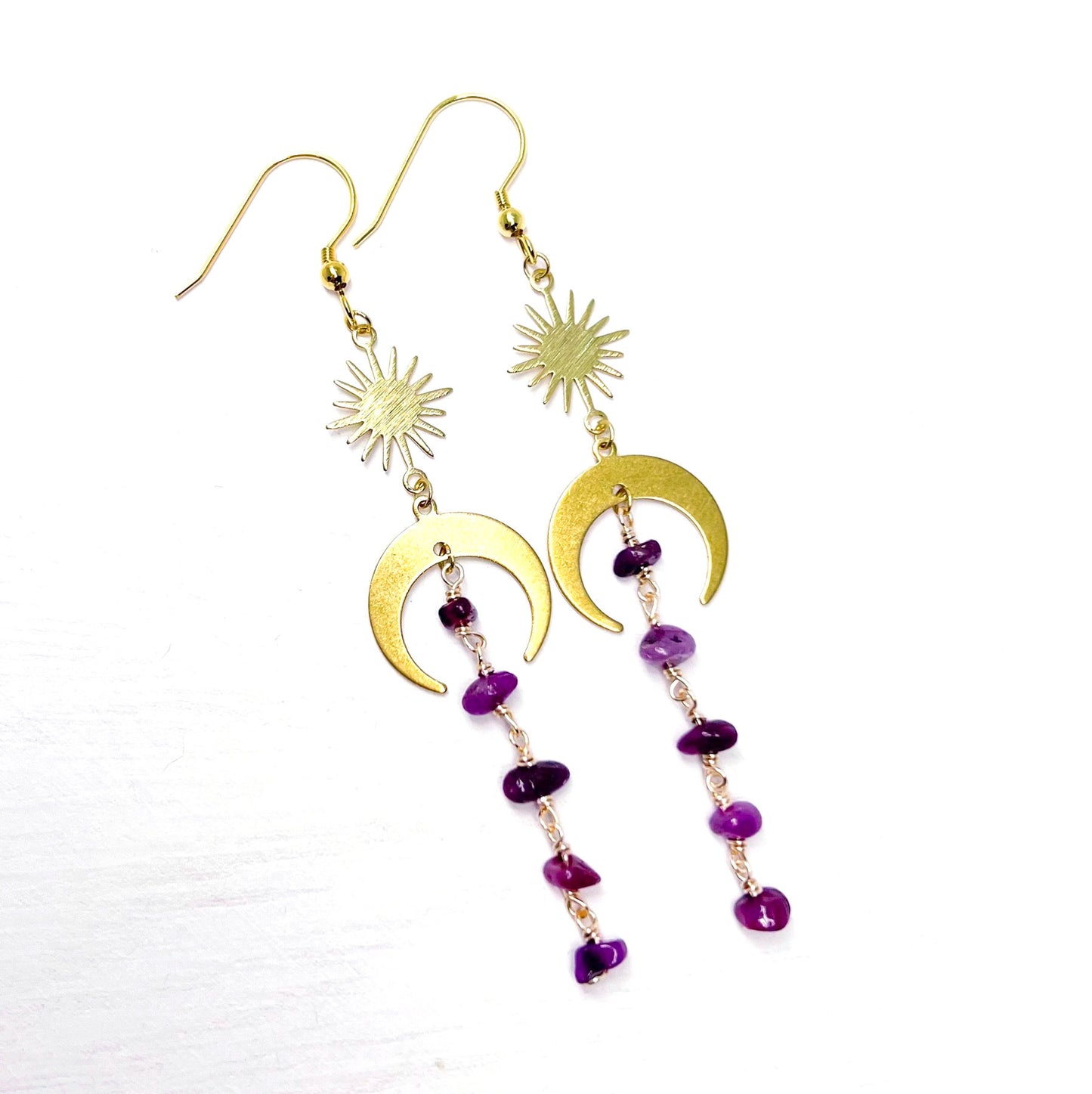 Moon and star ruby earrings