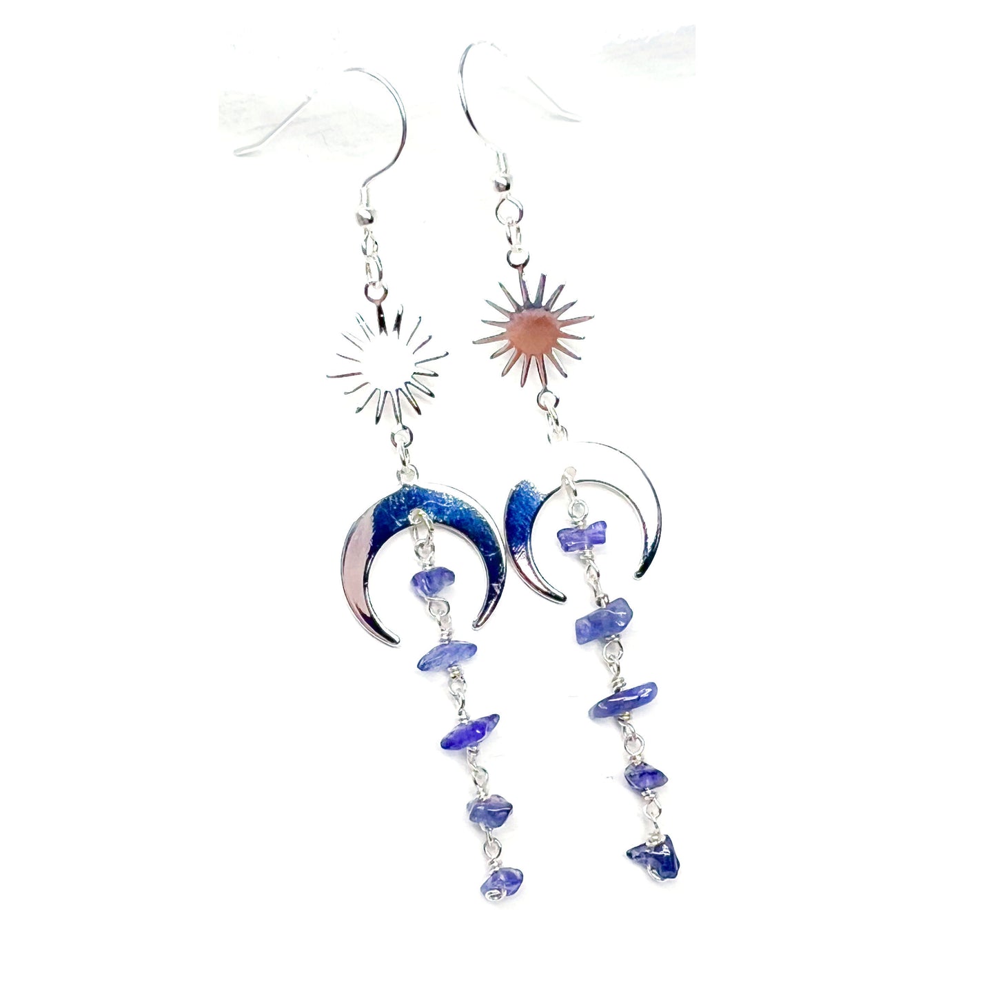 Nurturing and Divine Healing | Moon and Star Tanzanite Gold or Silver Earrings