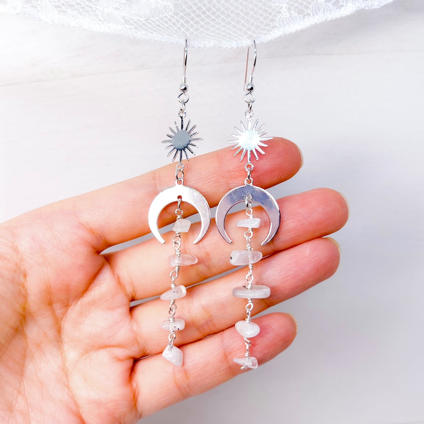 Moon and star moonstone earrings new beginning