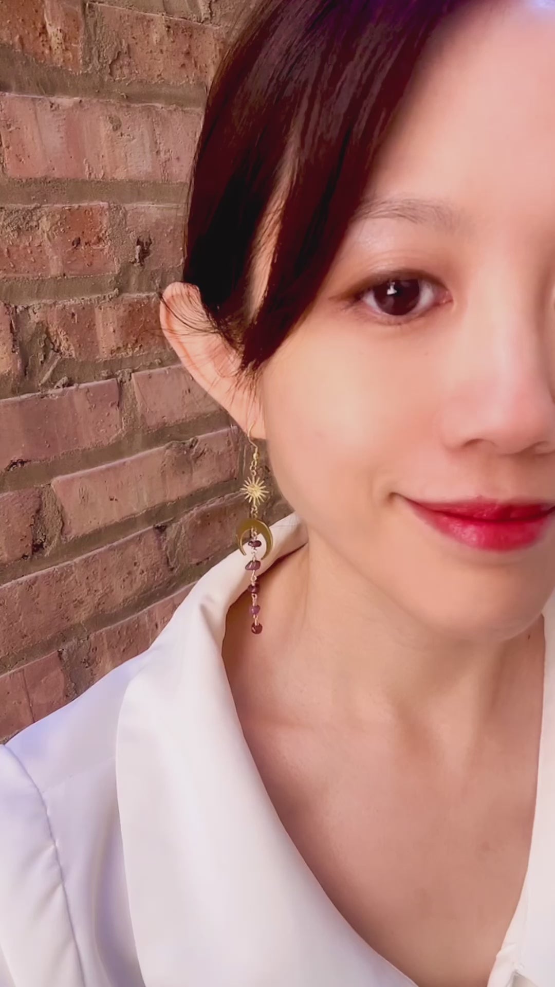 Moon and star ruby earrings