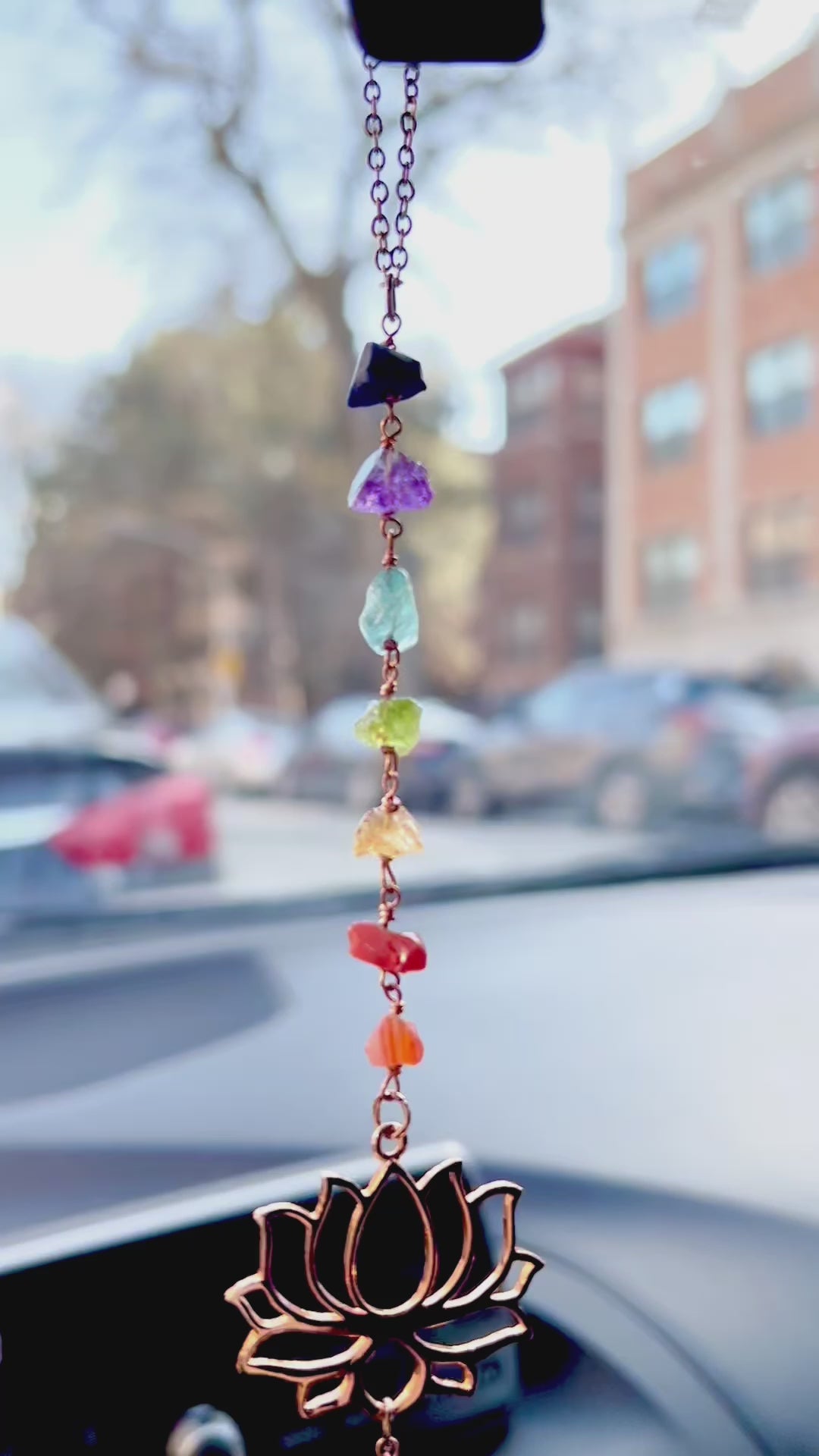 7 Chakra Rose Gold Lotus Sun Catcher Car Charm
