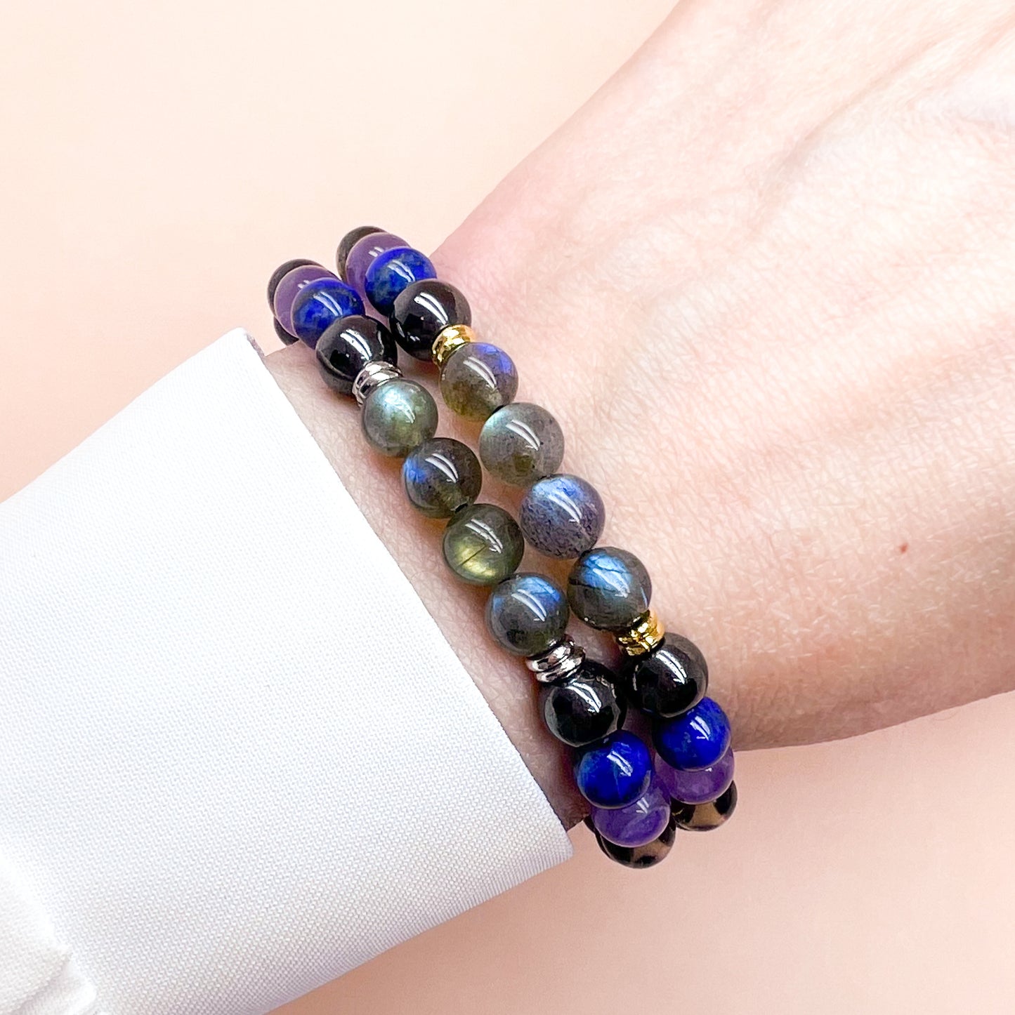 6mm Labradorite and black tourmaline empath protector bracelet