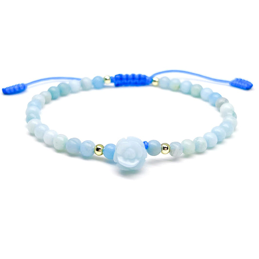 Blue amazonite rose bracelet gold or silver