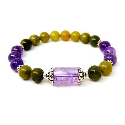 Amethyst and jade lotus mala bracelet