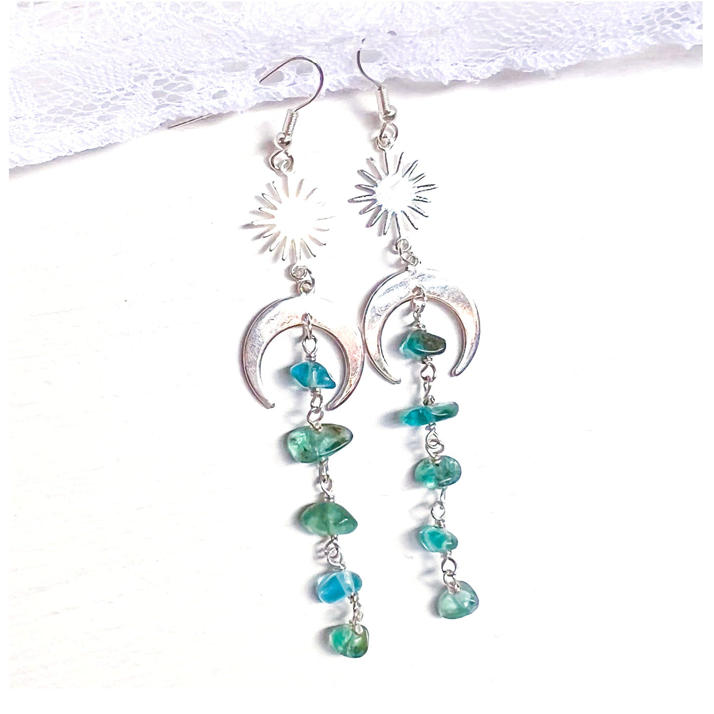 Blue apatite moon and star earrings