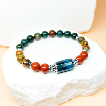 Blue apatite and bloodstone gemstone bracelet for protection