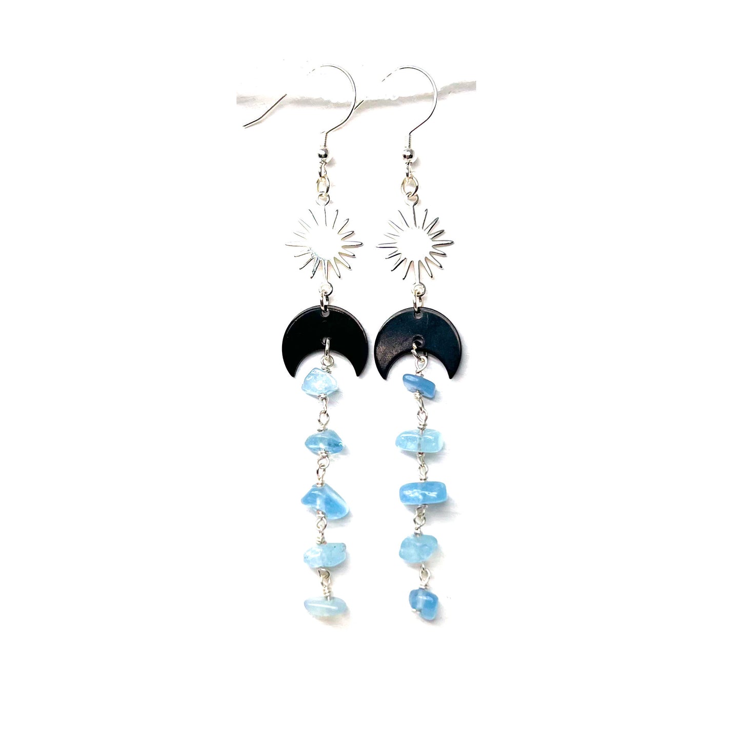 Blue aquamarine long earrings