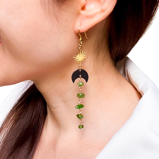 Black moon and star jade drop earrings 