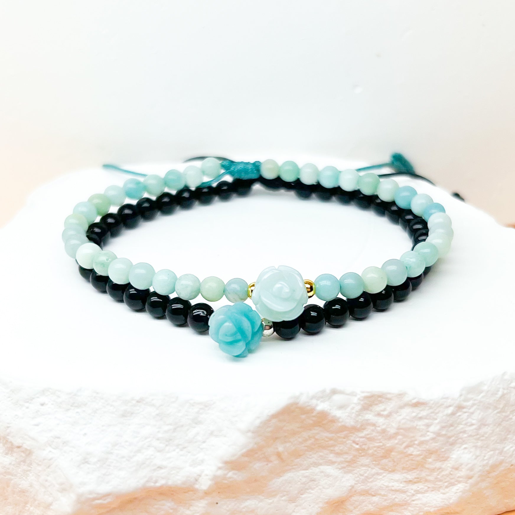 Blue rose amazonite and onyx bracelet