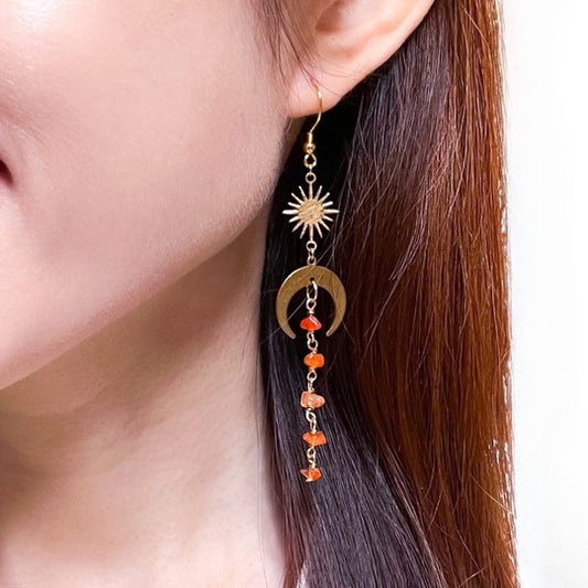 Moon and star carnelian gemstone earrings