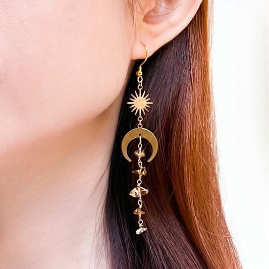 Joy and Abundance | Moon and Star Citrine Gold or Silver Earrings