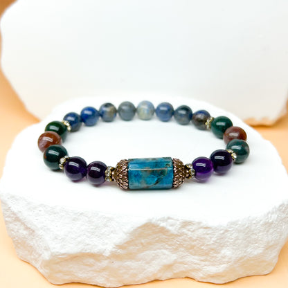 Blue apatite and amethyst bracelet for career success