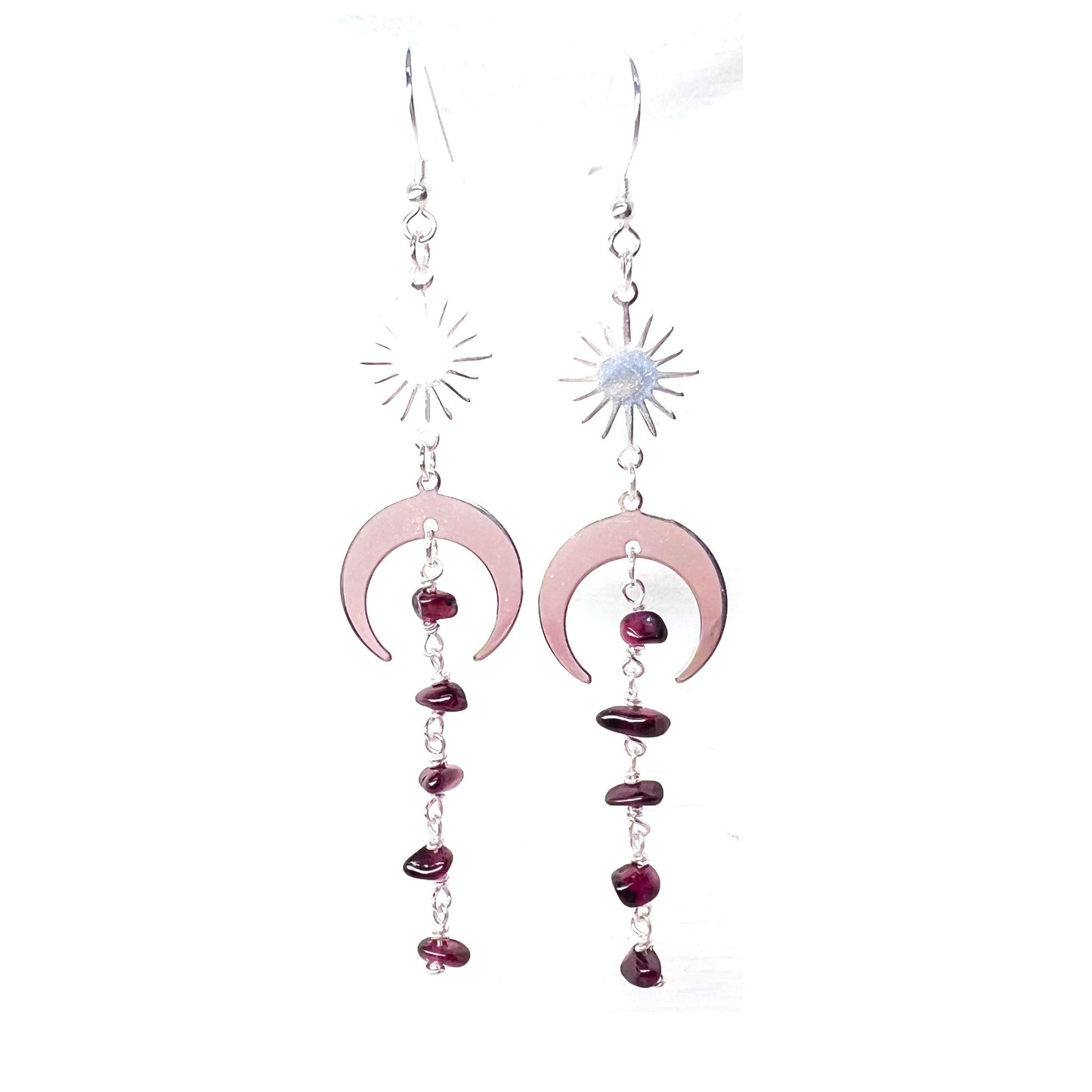Grounding and Protection | Moon and Star Garnet Gold or Silver Earrings
