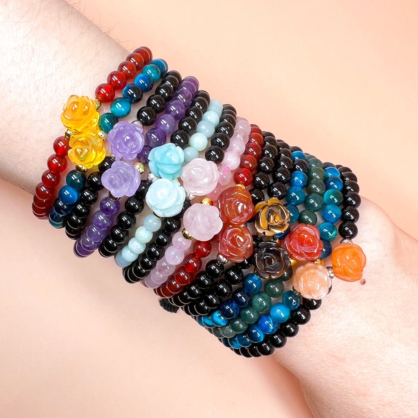 Rose gemstone bracelet collection