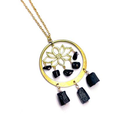 EMF Protection | Black Tourmaline and Gold Lotus Sun Catcher