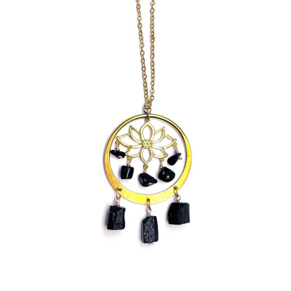 EMF Protection | Black Tourmaline and Gold Lotus Sun Catcher