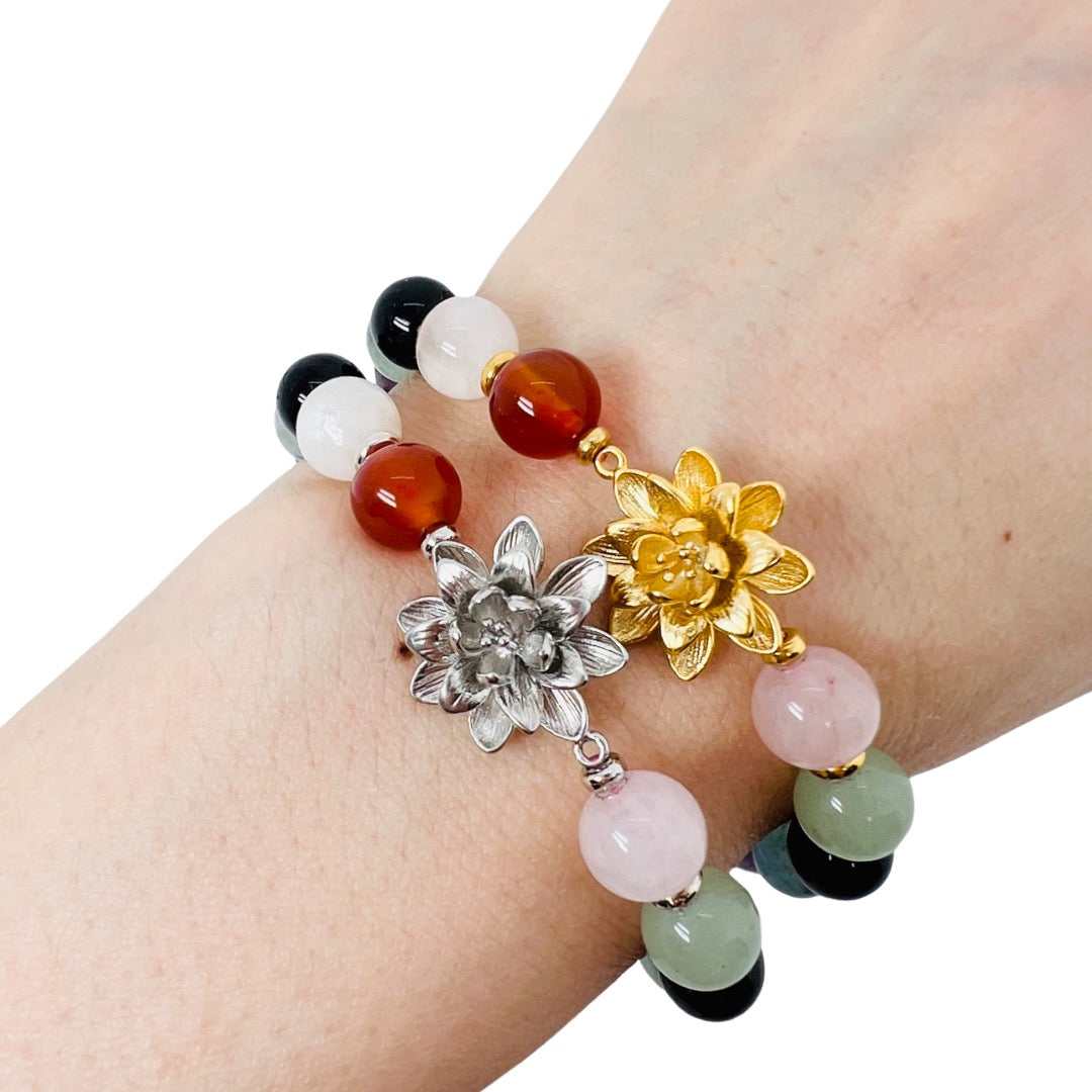 Lotus bracelet with colorful stones
