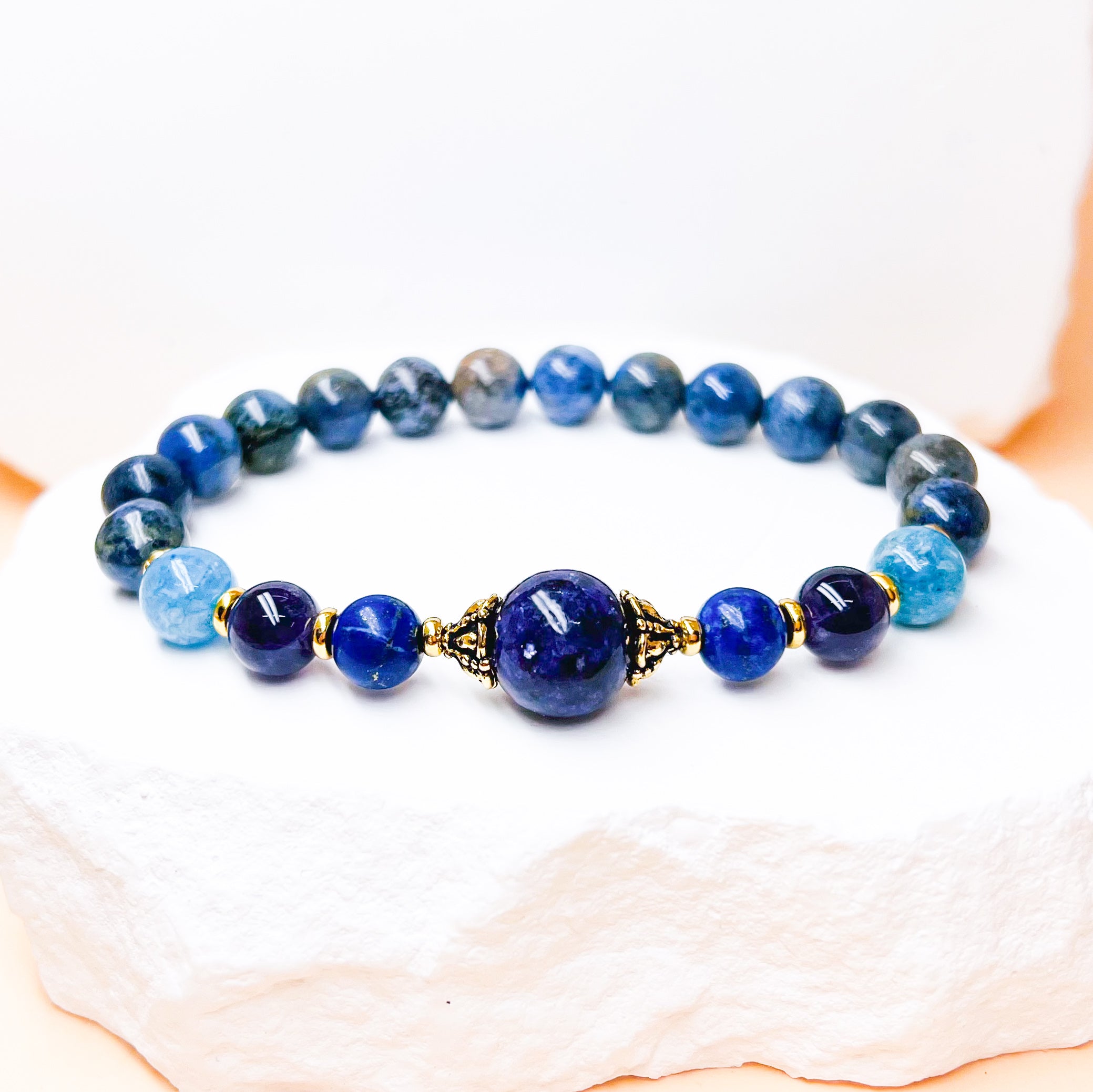 Strength and Courage Dumortierite Lepidolite and Lapis Lazuli Tiffa Root in Harmony