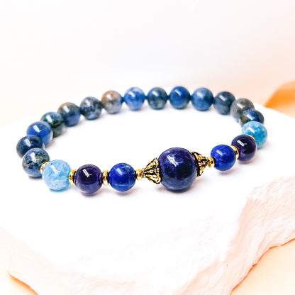 Lepidolite and dumortierite gemstone gold bracelet