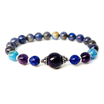 Lepidolite and dumortierite gemstone gold bracelet
