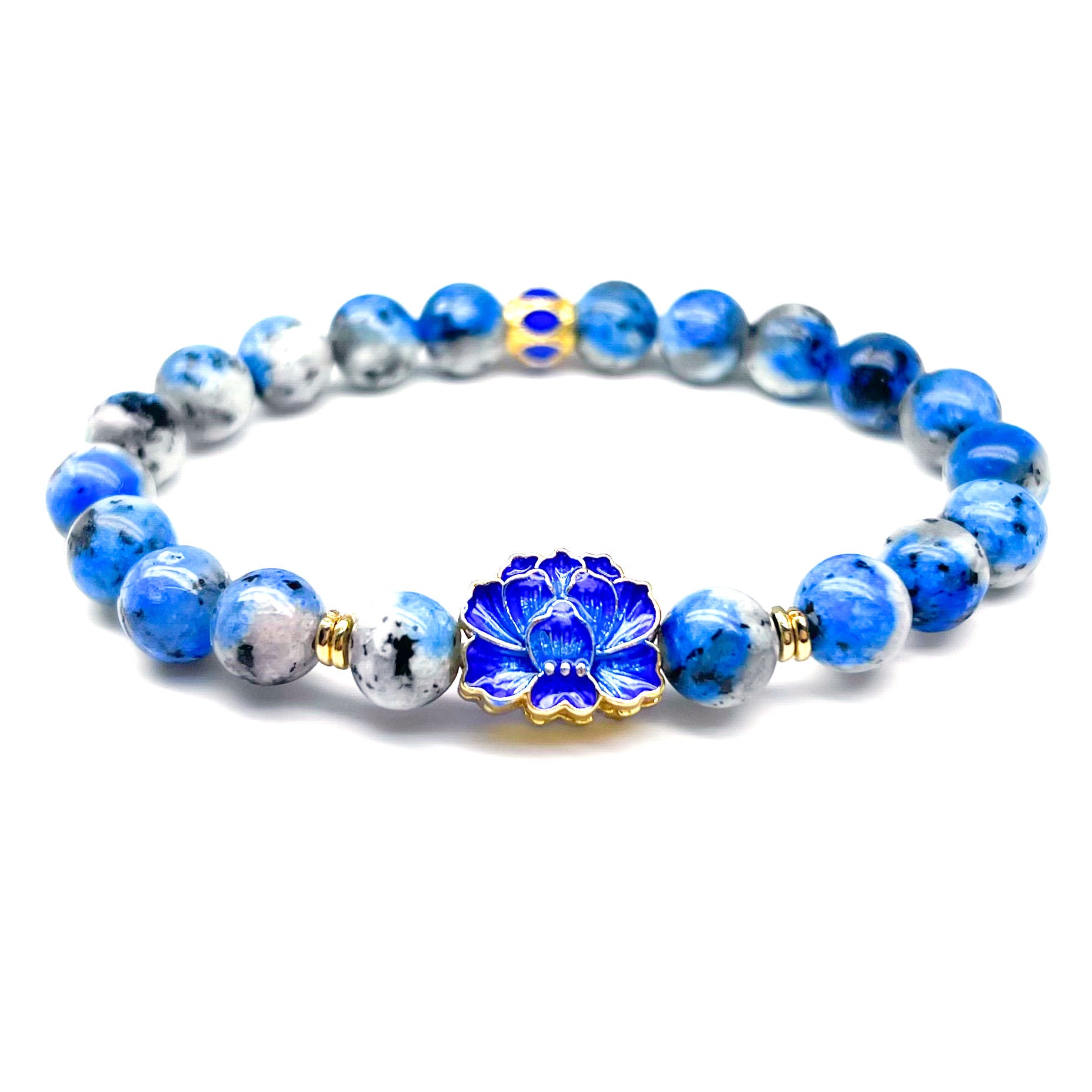 K2 and blue cloisonné lotus charm bracelet