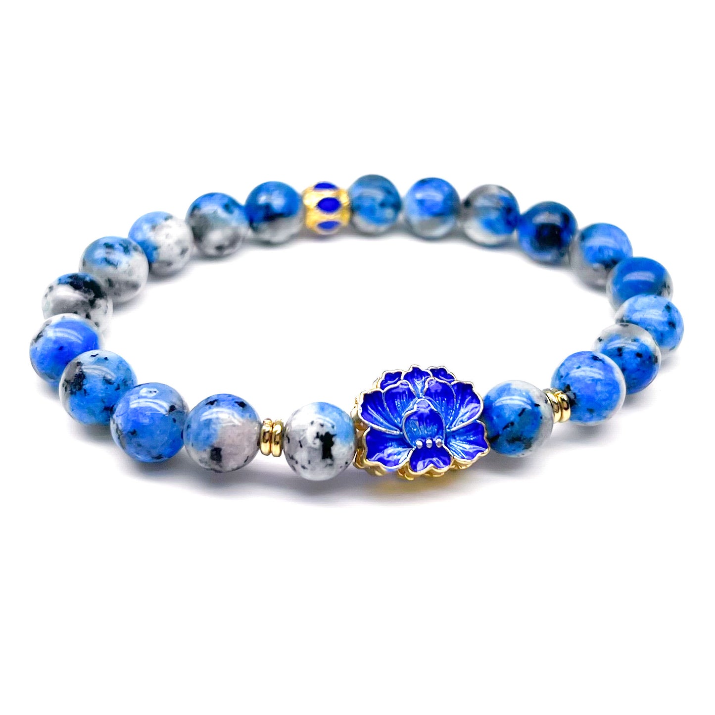 K2 and blue cloisonné lotus charm bracelet