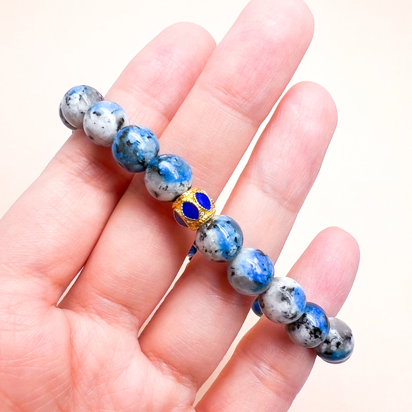 K2 and blue cloisonné lotus charm bracelet