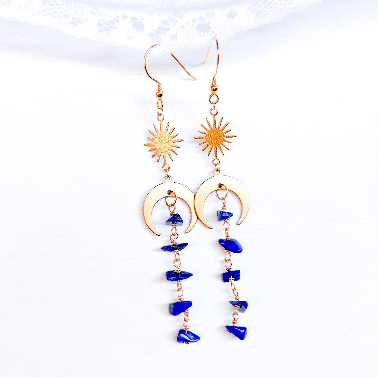 Moon and star lapis lazuli gold earrings