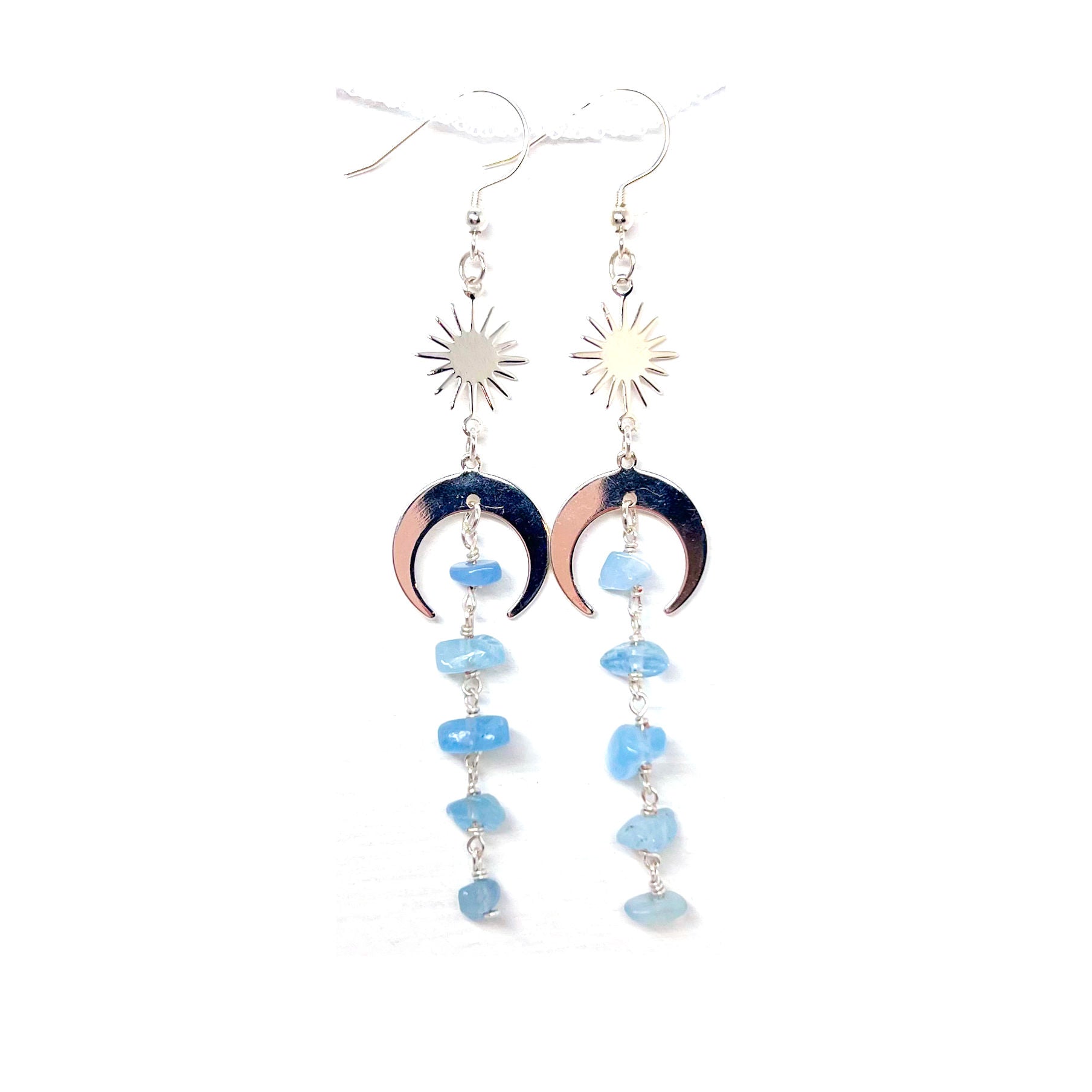 Moon and star aquamarine drop earrings