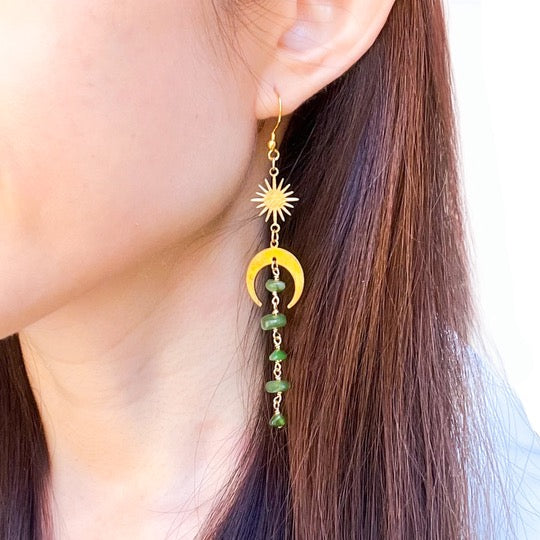 Moon and star jade drop earrings