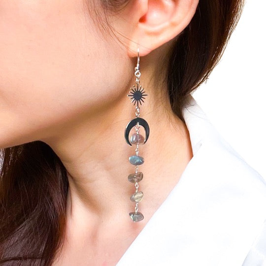 Labradorite moon and star drop earrings