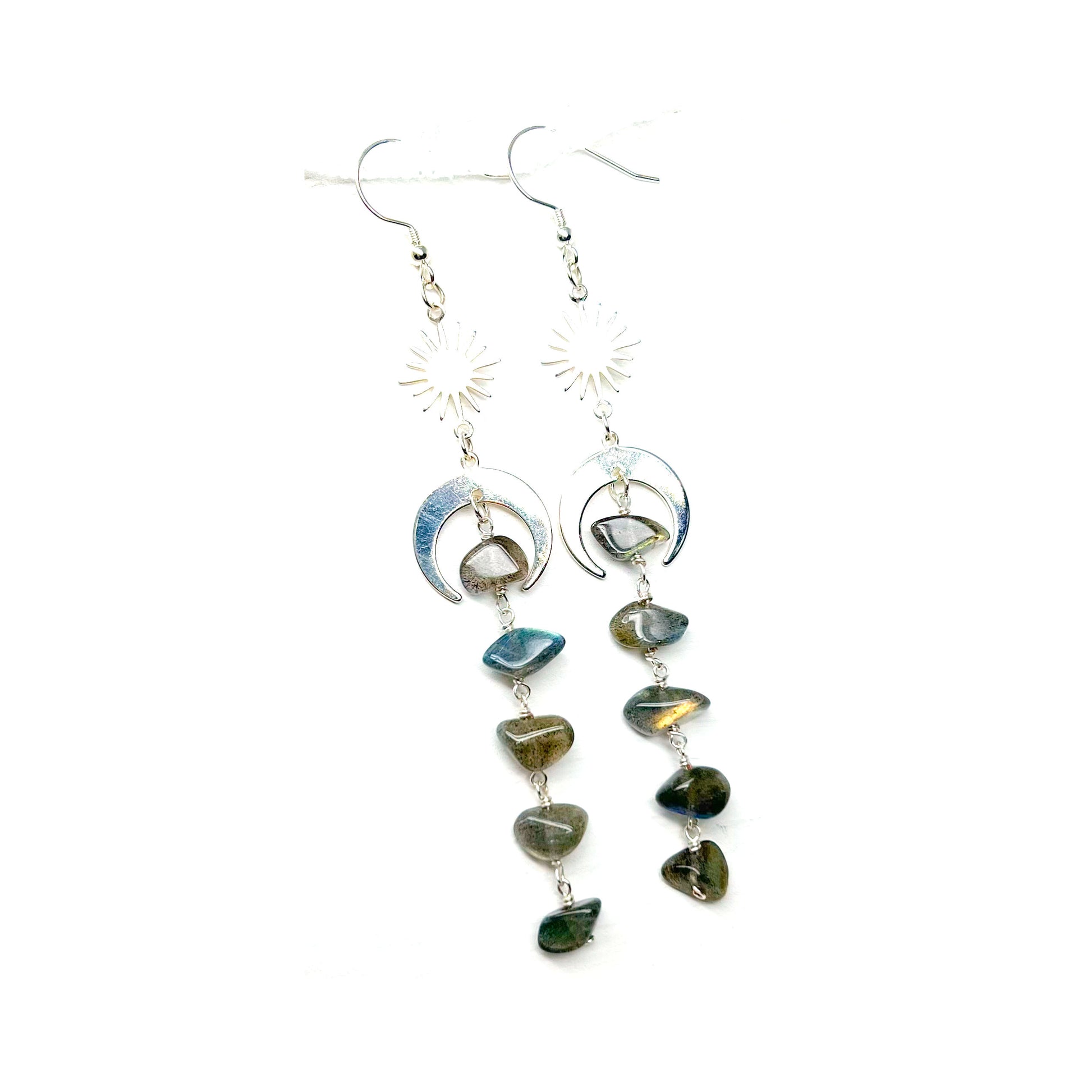 Labradorite moon and star drop earrings