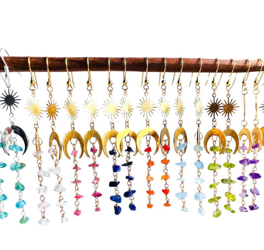 Moon and star gemstone earrings collection