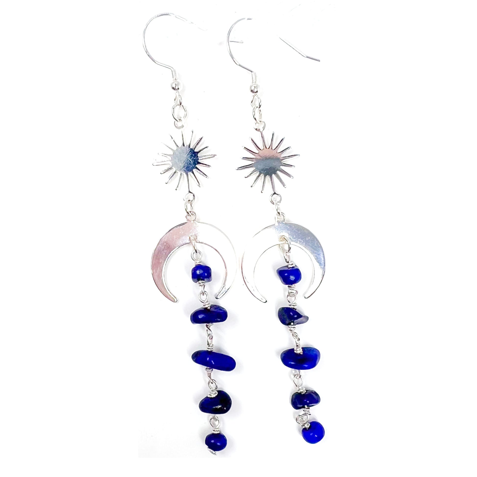 Moon and star lapis lazuli silver earrings