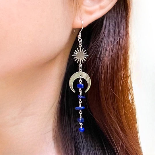 Moon and star lapis lazuli earrings