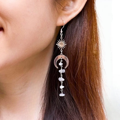 Moon and star moonstone earrings