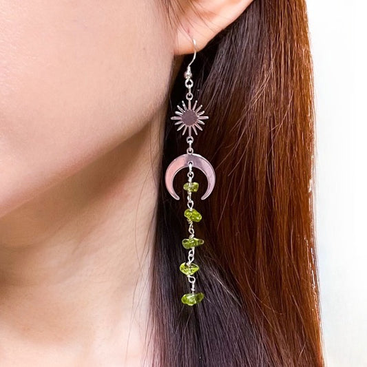 Moon and star peridot earrings