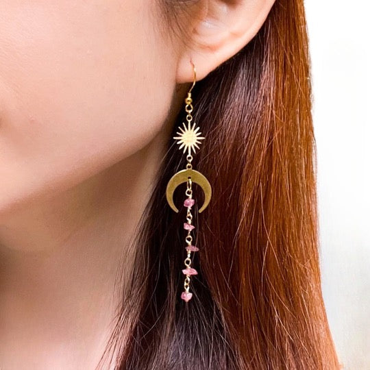 Moon and star rubellite earrings